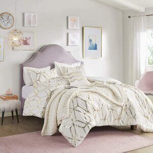 Lightweight Gold Geometric Glam Metallic Print Bedding Twin XL